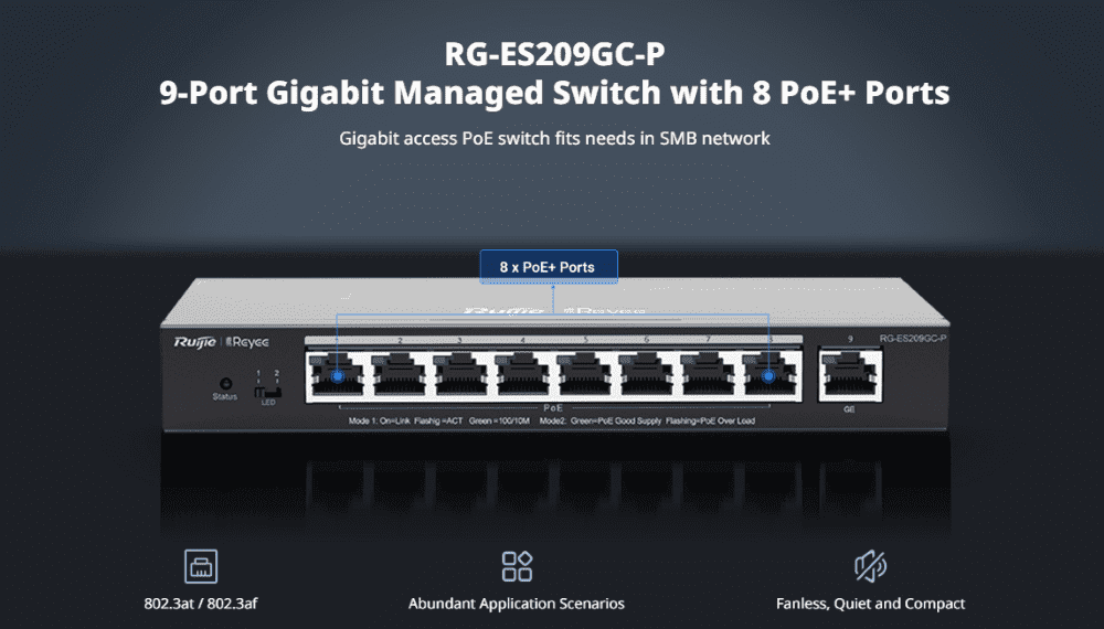 Ruijie Reyee RG-ES209GC-P, 9-Port Gigabit Smart Cloud Managed PoE Switch official feature image 1