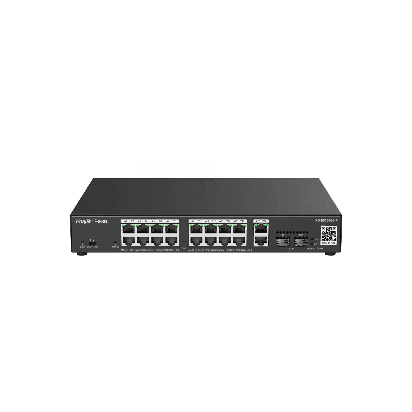 Ruijie Reyee RG-ES220GS-P, 20-Port Gigabit, 16 PoE+ Ports, 2 SFP Ports, Smart Cloud Managed PoE Switch - Image 2