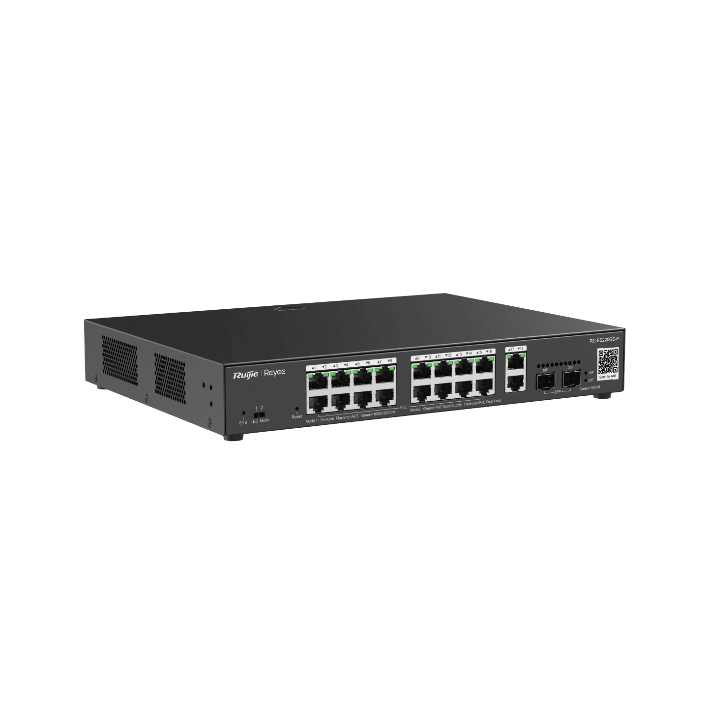 Ruijie Reyee RG-ES220GS-P, 20-Port Gigabit, 16 PoE+ Ports, 2 SFP Ports, Smart Cloud Managed PoE Switch - Image 3