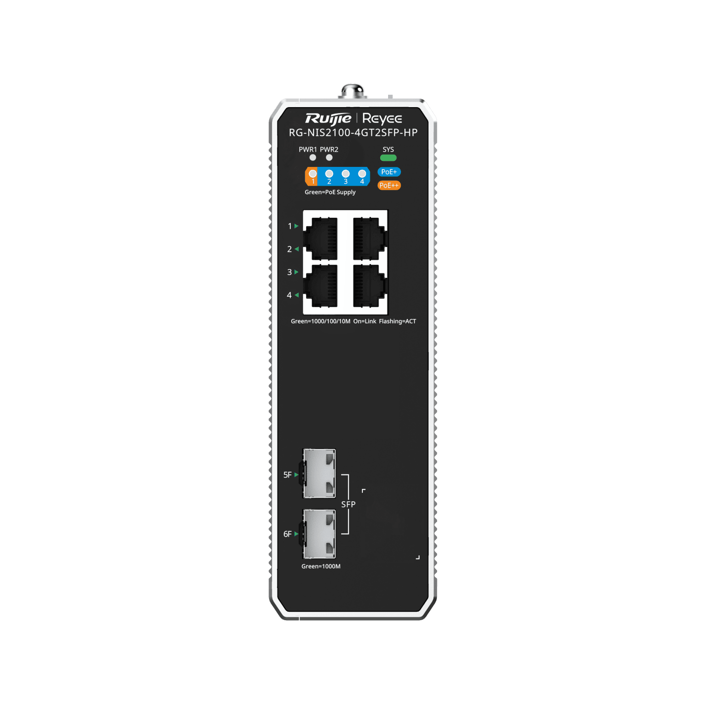 Ruijie Reyee RG-NIS2100-4GT2SFP-HP, 6-Port Cloud Managed Industrial Switch, with 1 x PoE++ Port, 3 x PoE+ Ports, and 2 x SFP Uplink Ports - Image 4