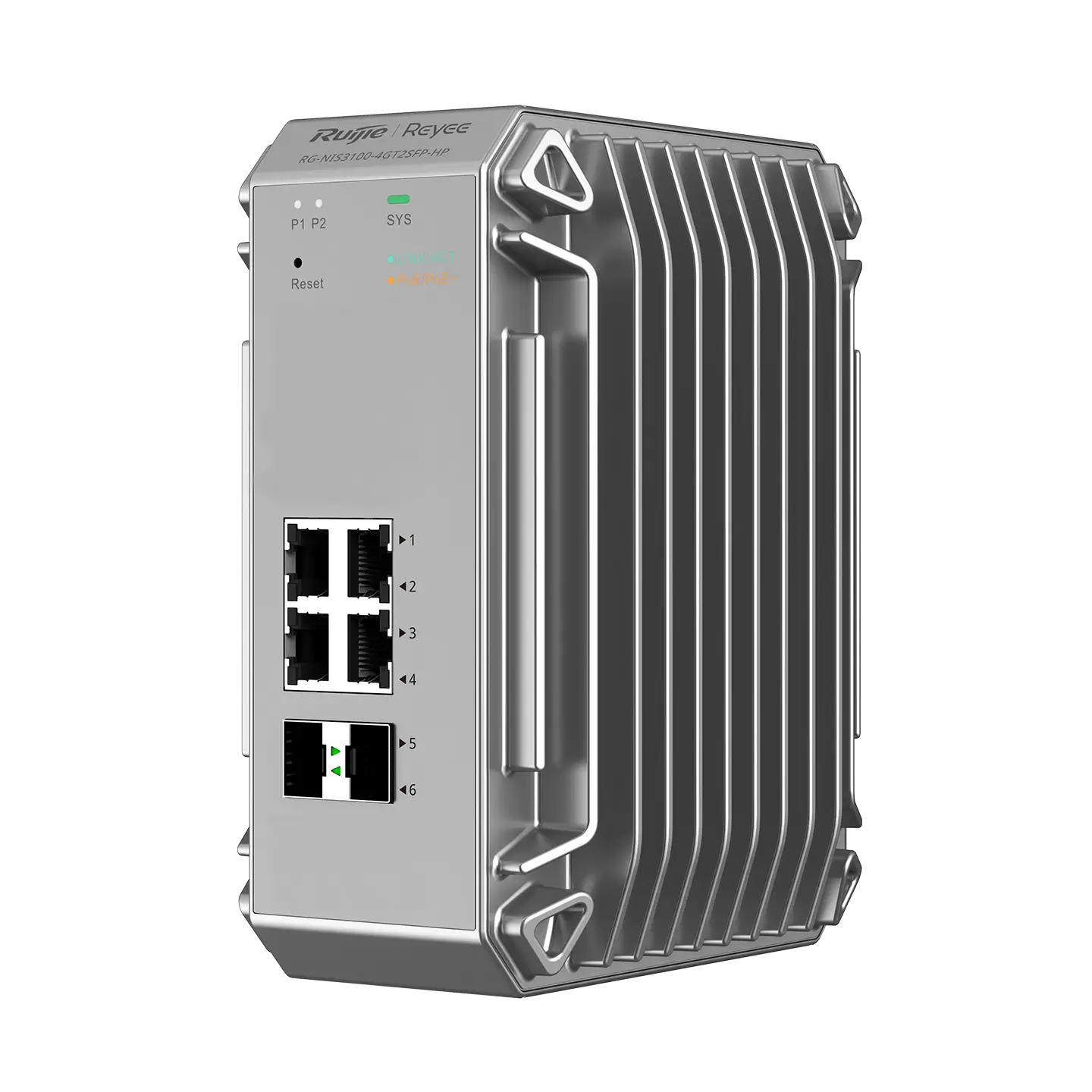Ruijie Reyee RG-NIS3100-4GT2SFP-HP, 6-Port Gigabit Managed Industrial PoE+ Switch