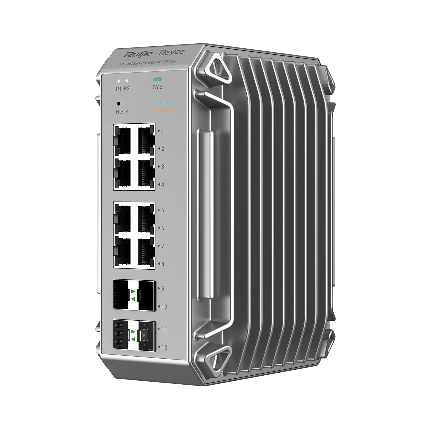 Ruijie Reyee RG-NIS3100-8GT4SFP-HP, 12-Port Gigabit Managed Industrial PoE+ Switch