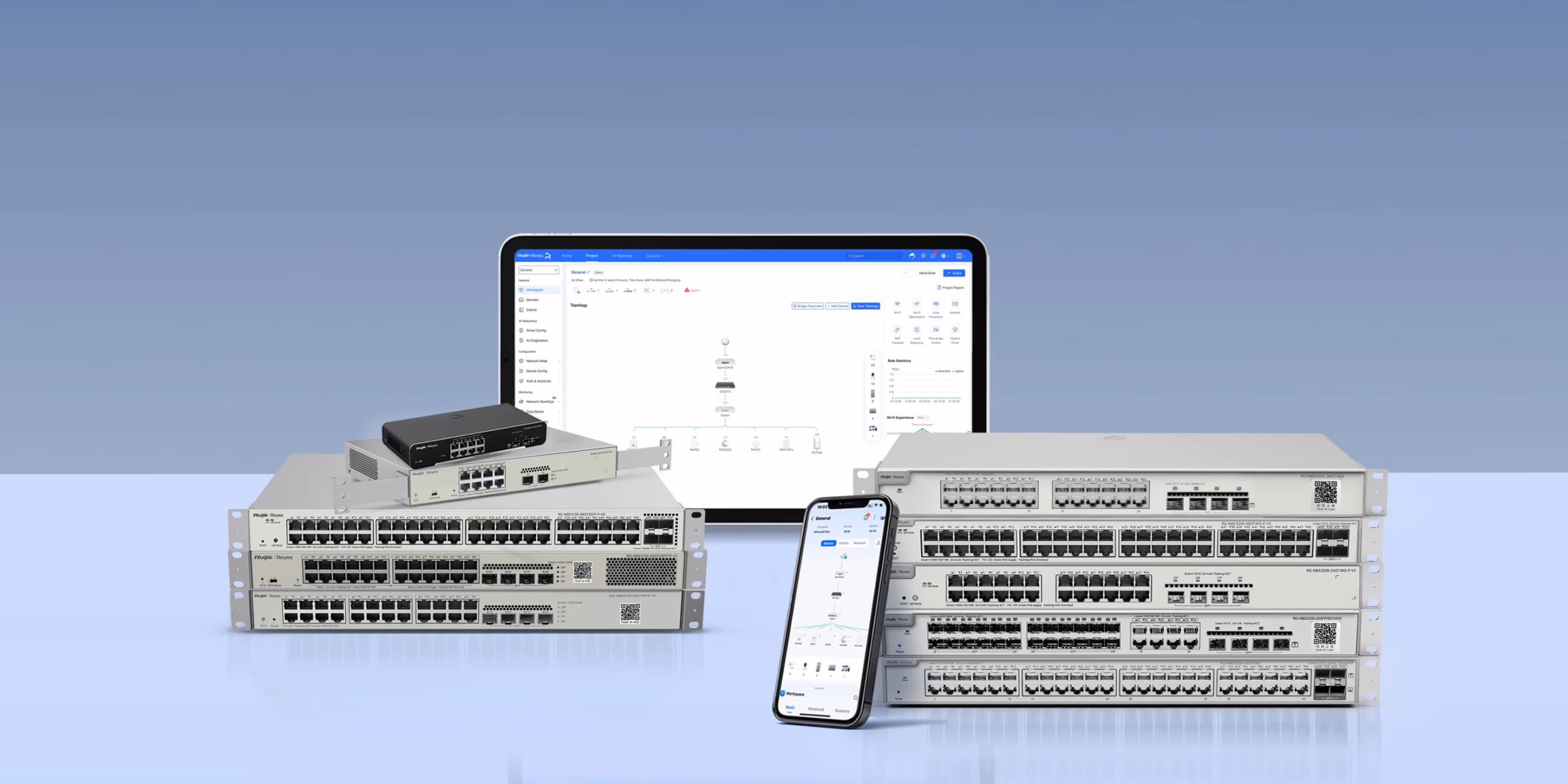 Ruijie Cloud management marketing image for RG-NBS3200 series